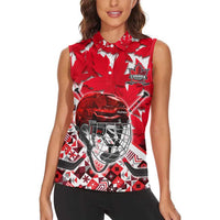 Personalized Canada Hockey Helmet Women Sleeveless Polo Shirt Maple Leaf Pattern