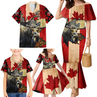 Personalized Canada Moose Family Matching Mermaid Dress and Hawaiian Shirt Canadian Flag Maple Leaf Vintage