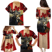 Personalized Canada Moose Family Matching Puletasi and Hawaiian Shirt Canadian Flag Maple Leaf Vintage
