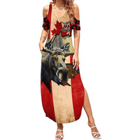 Personalized Canada Moose Family Matching Summer Maxi Dress and Hawaiian Shirt Canadian Flag Maple Leaf Vintage