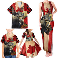 Personalized Canada Moose Family Matching Tank Maxi Dress and Hawaiian Shirt Canadian Flag Maple Leaf Vintage