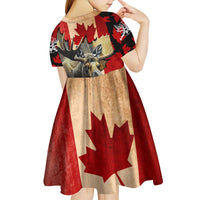 Personalized Canada Moose Kid Short Sleeve Dress Canadian Flag Maple Leaf Vintage