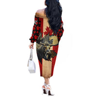 Personalized Canada Moose Off The Shoulder Long Sleeve Dress Canadian Flag Maple Leaf Vintage