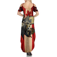 Personalized Canada Moose Summer Maxi Dress Canadian Flag Maple Leaf Vintage