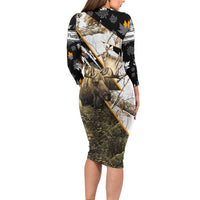 Personalized Moose Hunting Family Matching Long Sleeve Bodycon Dress and Hawaiian Shirt Autumn Wilderness Adventure Camo