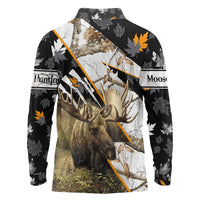 Personalized Moose Hunting Long Sleeve Polo Shirt Autumn Wilderness Adventure Camo
