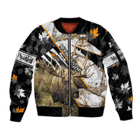 Personalized Moose Hunting Sleeve Zip Bomber Jacket Autumn Wilderness Adventure Camo