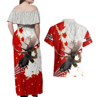 Moose Hunting Couples Matching Off Shoulder Maxi Dress and Hawaiian Shirt Canada Maple Leaf