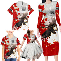 Moose Hunting Family Matching Long Sleeve Bodycon Dress and Hawaiian Shirt Canada Maple Leaf
