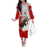 Moose Hunting Family Matching Off The Shoulder Long Sleeve Dress and Hawaiian Shirt Canada Maple Leaf