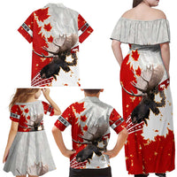 Moose Hunting Family Matching Off Shoulder Maxi Dress and Hawaiian Shirt Canada Maple Leaf
