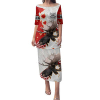 Moose Hunting Family Matching Puletasi and Hawaiian Shirt Canada Maple Leaf