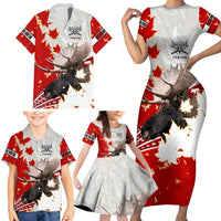 Moose Hunting Family Matching Short Sleeve Bodycon Dress and Hawaiian Shirt Canada Maple Leaf