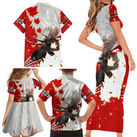 Moose Hunting Family Matching Short Sleeve Bodycon Dress and Hawaiian Shirt Canada Maple Leaf