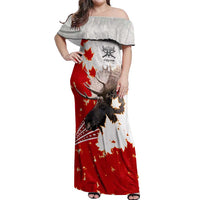 Moose Hunting Off Shoulder Maxi Dress Canada Maple Leaf