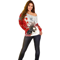 Moose Hunting Off Shoulder Sweater Canada Maple Leaf