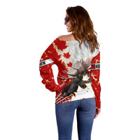 Moose Hunting Off Shoulder Sweater Canada Maple Leaf