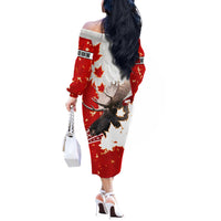 Moose Hunting Off The Shoulder Long Sleeve Dress Canada Maple Leaf
