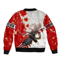 Moose Hunting Sleeve Zip Bomber Jacket Canada Maple Leaf