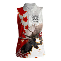 Moose Hunting Women Sleeveless Polo Shirt Canada Maple Leaf
