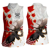 Moose Hunting Women Sleeveless Polo Shirt Canada Maple Leaf