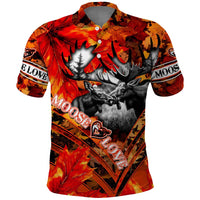 Personalized Moose Love Polo Shirt Maple Leaf Autumn Passion