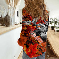 Personalized Moose Love Women Casual Shirt Maple Leaf Autumn Passion