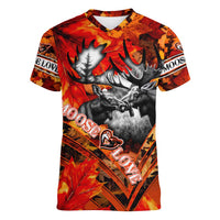 Personalized Moose Love Women V-Neck T-Shirt Maple Leaf Autumn Passion