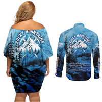 Rocky Mountains Couples Matching Off Shoulder Short Dress and Long Sleeve Button Shirt Outdoor Adventure