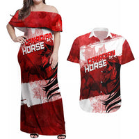 Personalized Canadian Horse Couples Matching Off Shoulder Maxi Dress and Hawaiian Shirt Canada Maple Leaf