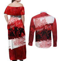Personalized Canadian Horse Couples Matching Off Shoulder Maxi Dress and Long Sleeve Button Shirt Canada Maple Leaf