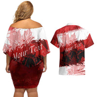 Personalized Canadian Horse Couples Matching Off Shoulder Short Dress and Hawaiian Shirt Canada Maple Leaf