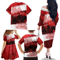 Personalized Canadian Horse Family Matching Off The Shoulder Long Sleeve Dress and Hawaiian Shirt Canada Maple Leaf