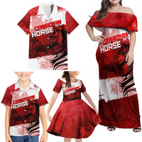Personalized Canadian Horse Family Matching Off Shoulder Maxi Dress and Hawaiian Shirt Canada Maple Leaf