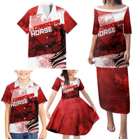 Personalized Canadian Horse Family Matching Puletasi and Hawaiian Shirt Canada Maple Leaf