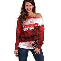 Personalized Canadian Horse Off Shoulder Sweater Canada Maple Leaf