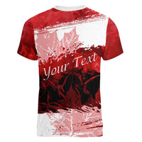 Personalized Canadian Horse Women V-Neck T-Shirt Canada Maple Leaf