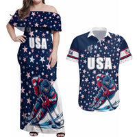 USA Hockey Couples Matching Off Shoulder Maxi Dress and Hawaiian Shirt Summer Paris 2024 - Wonder Print Shop