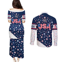 USA Hockey Couples Matching Puletasi and Long Sleeve Button Shirt Summer Paris 2024 - Wonder Print Shop