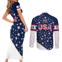 USA Hockey Couples Matching Short Sleeve Bodycon Dress and Long Sleeve Button Shirt Summer Paris 2024 - Wonder Print Shop