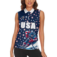 USA Hockey Women Sleeveless Polo Shirt Summer Paris 2024 - Wonder Print Shop
