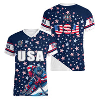 USA Hockey Women V-Neck T-Shirt Summer Paris 2024 - Wonder Print Shop