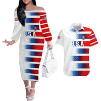 USA Soccer Couples Matching Off The Shoulder Long Sleeve Dress and Hawaiian Shirt Summer Paris 2024 - Wonder Print Shop