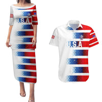 USA Soccer Couples Matching Puletasi and Hawaiian Shirt Summer Paris 2024 - Wonder Print Shop