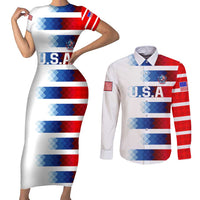 USA Soccer Couples Matching Short Sleeve Bodycon Dress and Long Sleeve Button Shirt Summer Paris 2024 - Wonder Print Shop