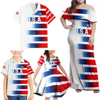 USA Soccer Family Matching Off Shoulder Maxi Dress and Hawaiian Shirt Summer Paris 2024 - Wonder Print Shop