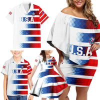 USA Soccer Family Matching Off Shoulder Short Dress and Hawaiian Shirt Summer Paris 2024 - Wonder Print Shop