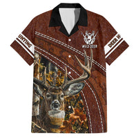 Brown deer hunting Hawaiian shirt, black collar, short-sleeve button-up with deer graphic