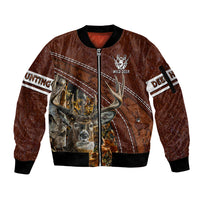 Deer Hunting Sleeve Zip Bomber Jacket In The Forest Brown - Wonder Print Shop