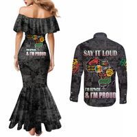 Personalized I'm Black and I'm Proud African Couples Matching Mermaid Dress and Long Sleeve Button Shirt
